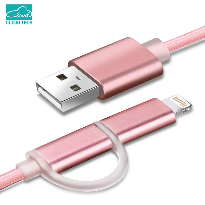 CloudTech 8 Pin 2 in 1 Micro USB Cable Charger Cable For iPhone 5 6 6S