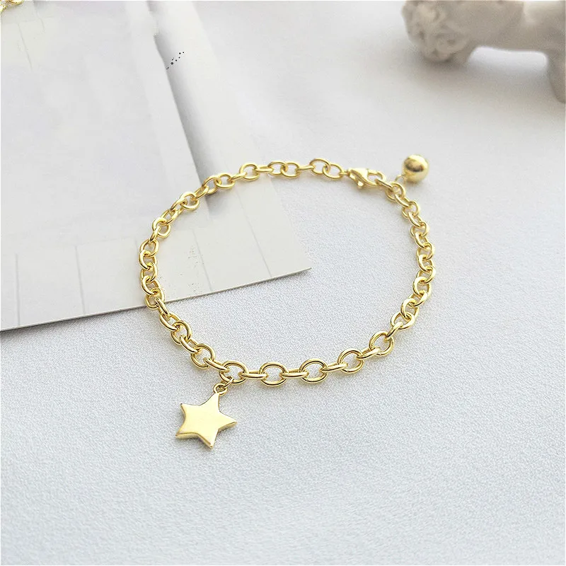 

Fengxiaoling Real 925 Sterling Silver Simple Stars Charm Bracelets For Women High Quality 18k Gold Silver Bracelet Fine Jewelry