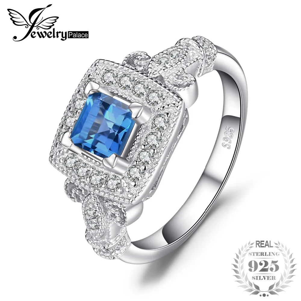 

JewelryPalace Carved 1ct Genuine London Blue Topaz Cocktail Ring 925 Sterling Silver Ring for WomenJewelry Elegant Gift