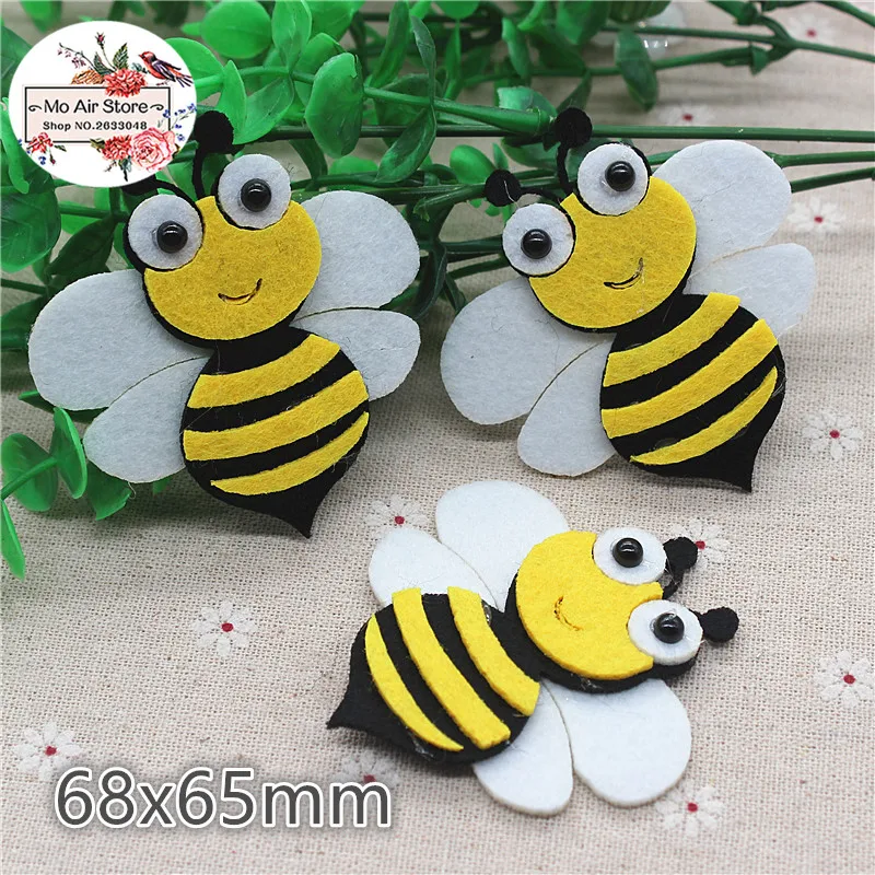 

6.8CM 5pcs Non-woven patches bee two-double Felt Appliques for clothes Sewing Supplies diy craft ornament