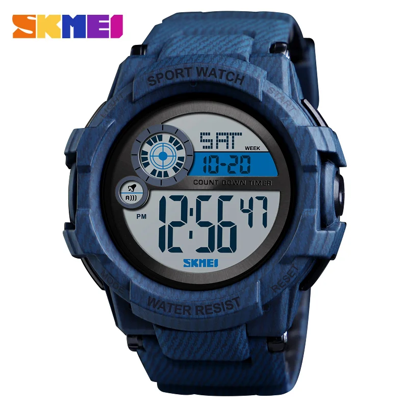 SKMEI Outdoor Sports Men Watch Digital Wristwatches Men Waterproof WeekDisplay Alarm Clock Digital Watches reloj hombre 1387 - Цвет: Denim Blue