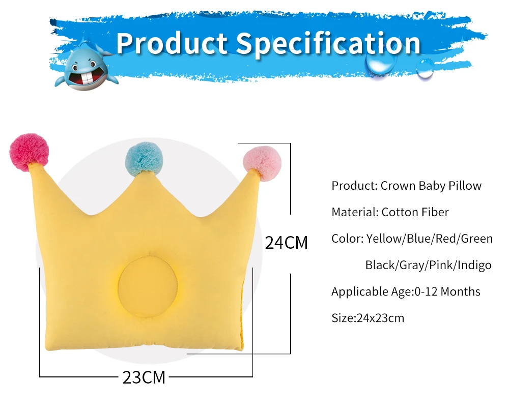 Новая однотонная детская хлопковая Подушка, предотвращающая появление плоской головы, милая детская подушка в форме короны, спальное постельное белье для новорожденных мальчиков и девочек
