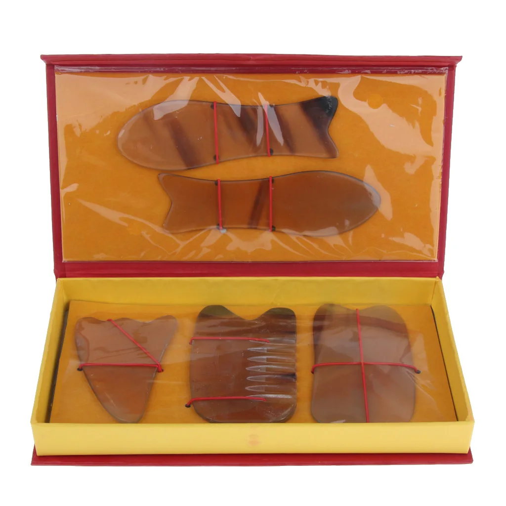 

5pcs Natural Guasha Board Scraping Massage Gua Sha Scraper Tool Set Trigger Point Muscle Pain Back Neck Leg Arm Sore Relief