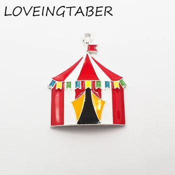 

Newest 40mm*36mm 10pcs/lot All Enamel Circus Tent Pendants For Chunky Kids Necklace Jewelry Making