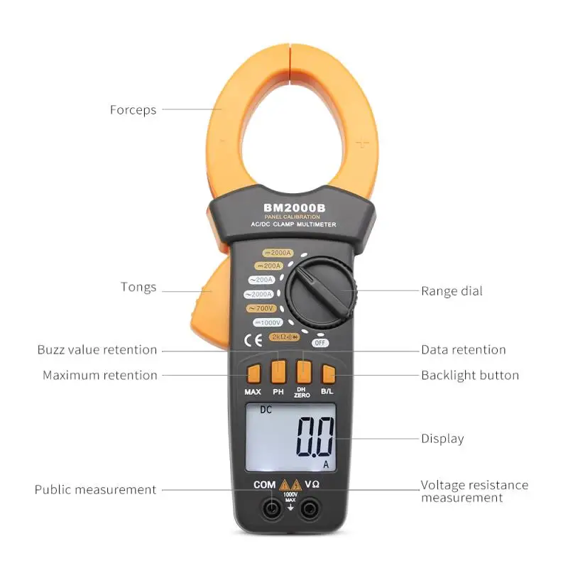 SZBJ цифровые клещи мультиметр BM2000B AC и DC Ток 2000A 2000 в большой ток клещи измеритель тока шахты