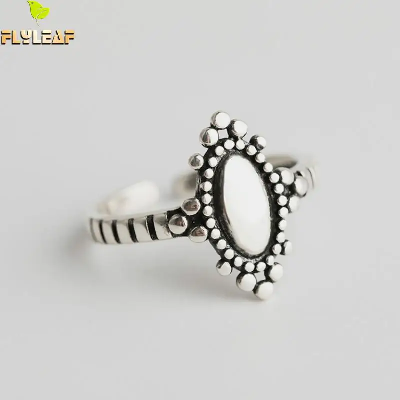 

Flyleaf 925 Sterling Silver Rings For Women Oval Crown Personality Fashion Fine Jewelry Simple Open Ring Vintage High Quality