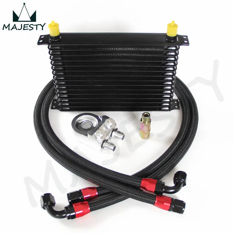 15 ROW AN10 UNIVERSAL ENGINE TRANSMISSION OIL COOLER BLACK+FILTER