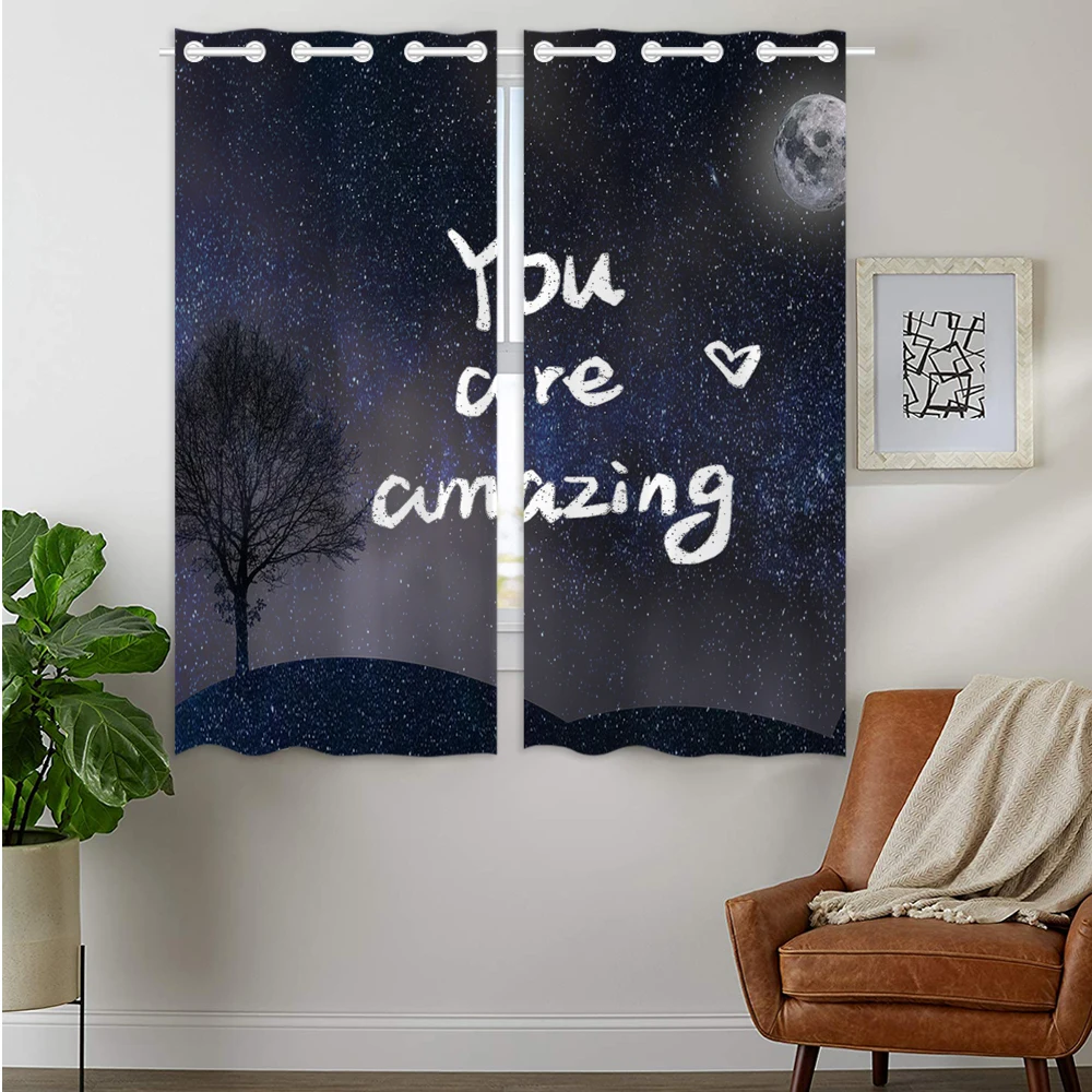 

Blackout Curtains Darkening 2 Panels Grommet Window Curtain for Bedroom Starry Night Sky Tree You Are Amazing