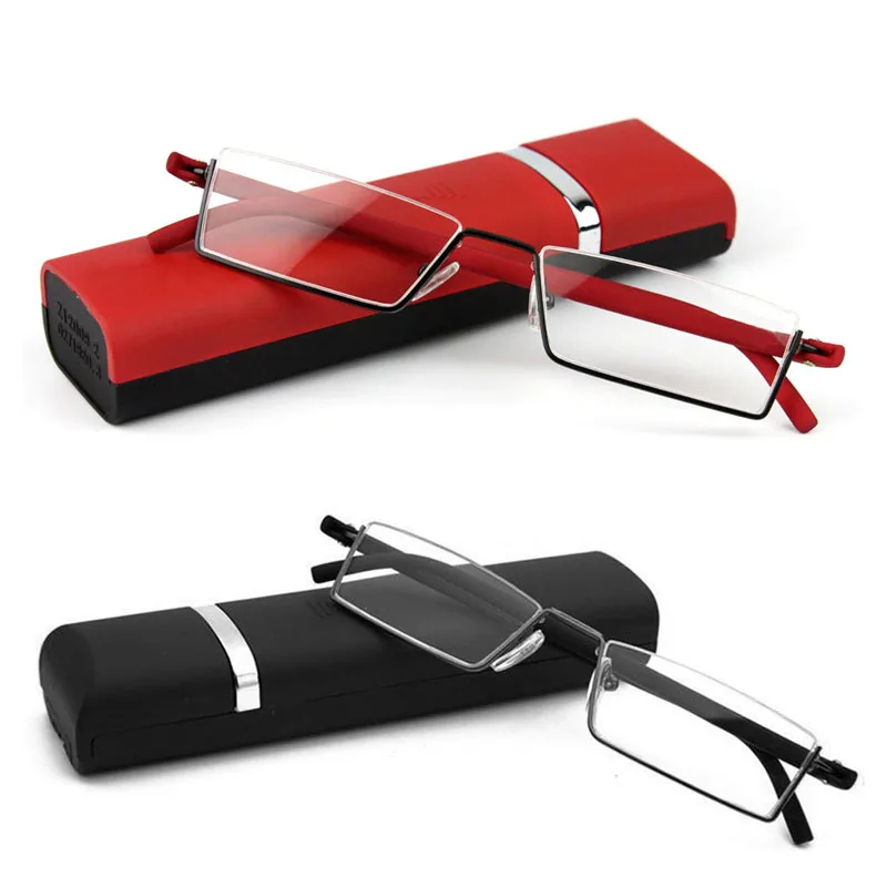 

Flexible Black Tr90 Half Frame Semi Rimless Reader Reading Glasses With Case