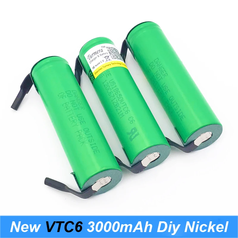 Оригинальный 18650 VTC6 с припаянными полосками US18650VTC6 3000 мАч 30 А перезаряжаемые