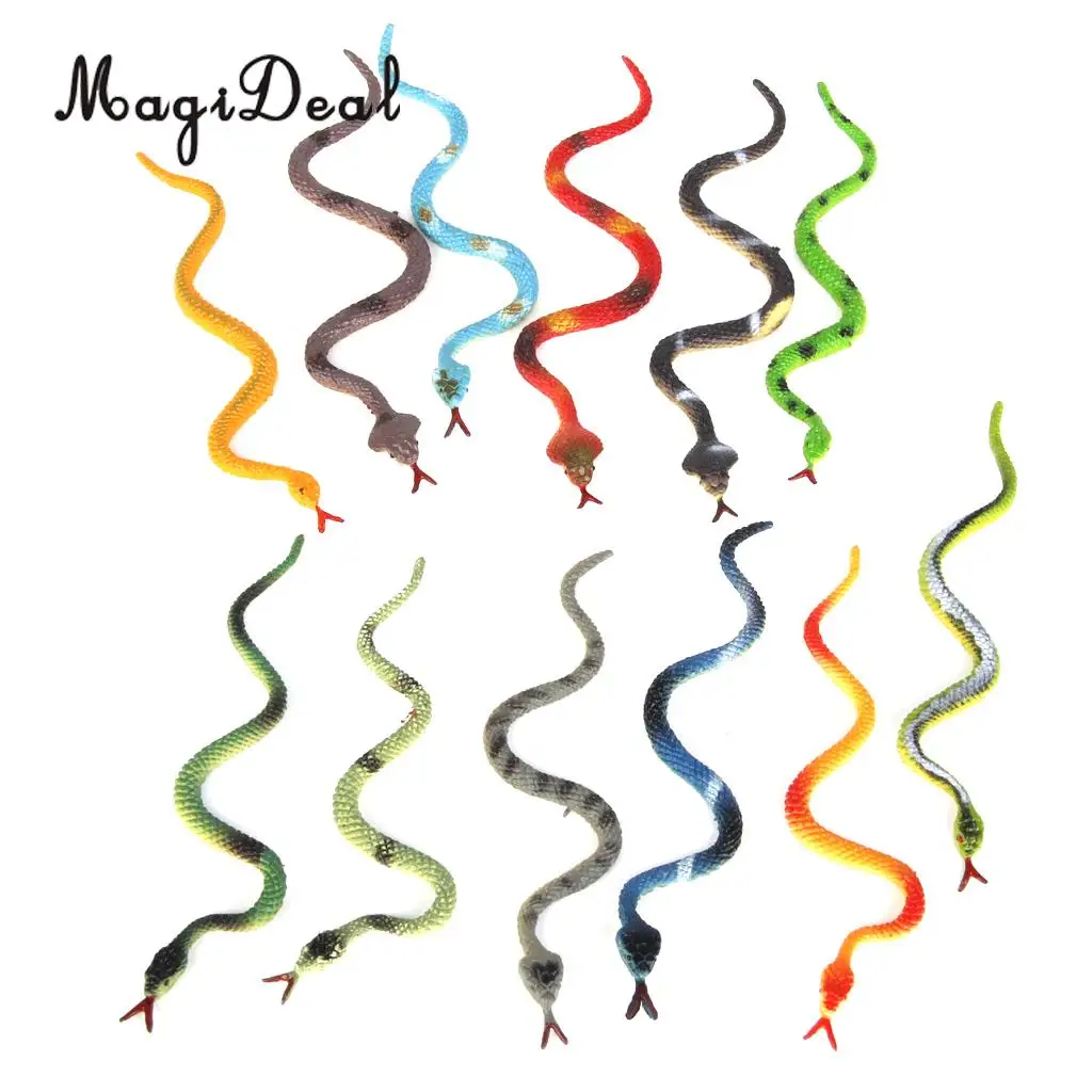 High Simulation 12Pcs Plastic Fake Reptiles Animal Snake Animal Model Toy for Children Kids Party Decor Gag Friends Gift