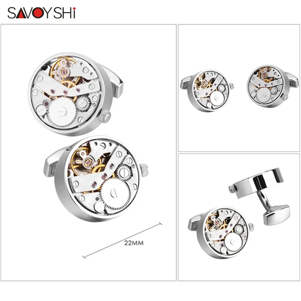 Skup SAVOYSHI mechaniczne spinki do mankietów z ruchomymi tarczami zegara dla mężczyzn mankiet do koszuli funkcjonalny mechanizm zegarka spinki do mankietów projektant marki biżuteria