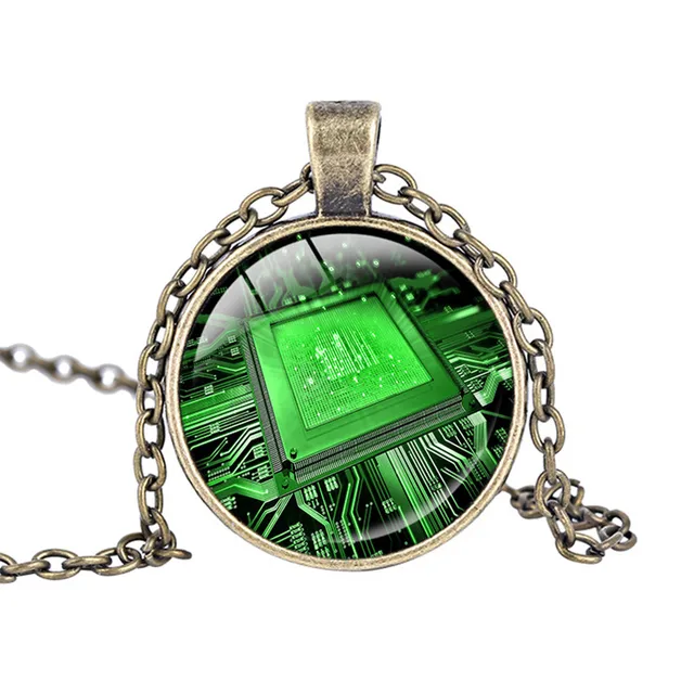 glass dome cabochon circuit board art print pendant necklace charm