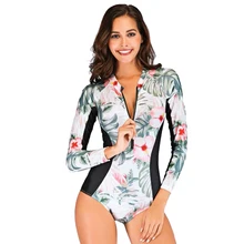Женские УФ Защита одна деталь купальник цветочный принт с длинным рукавом высокоэластичный облешающий Cut купальники для малышек Рашгард ванный комплект Beachwer