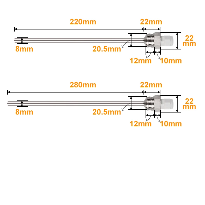 280 мм термопровод, резьба 1/"(DN15) Нержавеющая сталь 304 Водонепроницаемый Солнечный датчик температуры