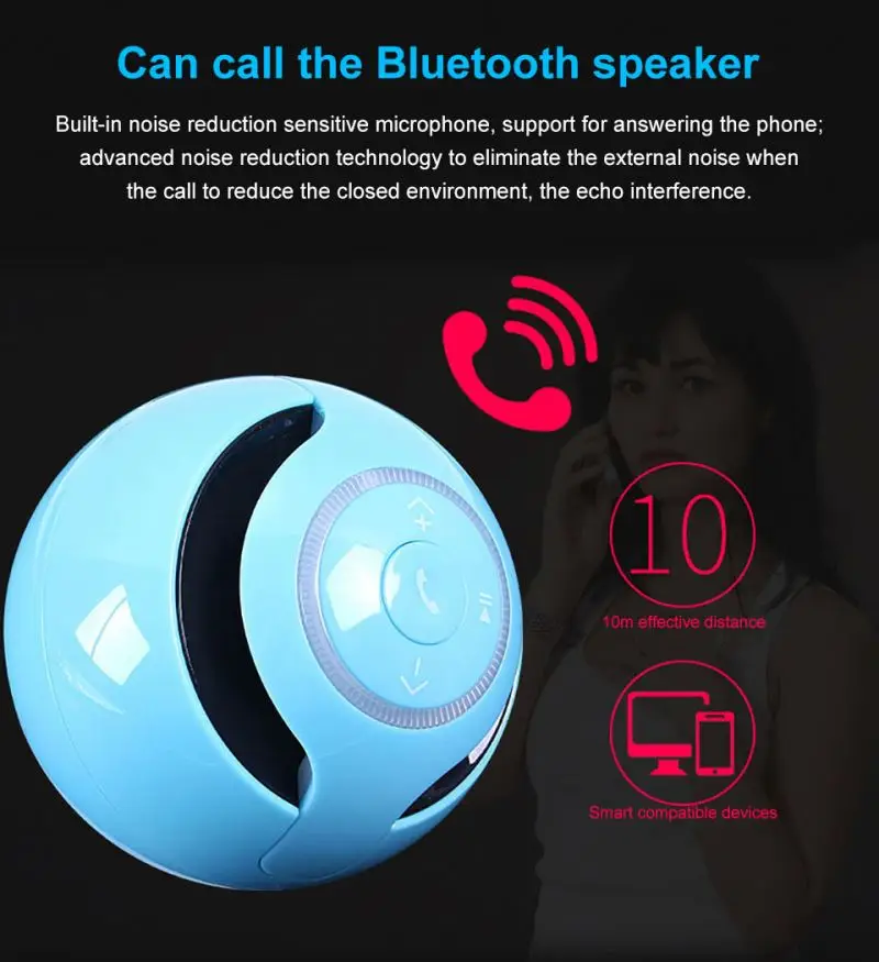 Колонка LED мини беспроводной Bluetooth динамик TF USB портативный музыкальный