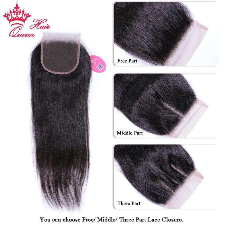 Queen Hair Products 100% Human Hair Brazilian Straight 3 Bundles With Closure Virgin Hair Extensions Natural color Lace Closure
