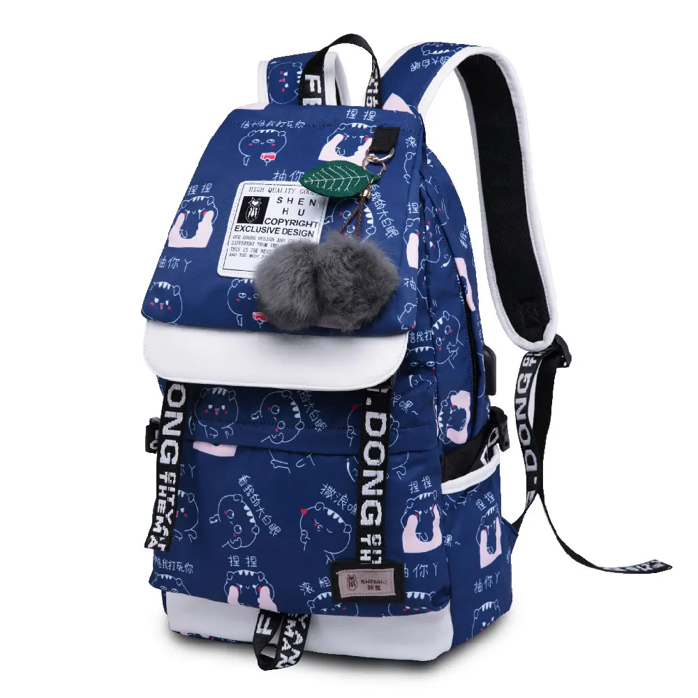 

Upgrade Lightweight Fashion Tide Female Emoticon Printing Backpack Waterproof Polyester Travel Rucksack Kawaii Style Student Bag