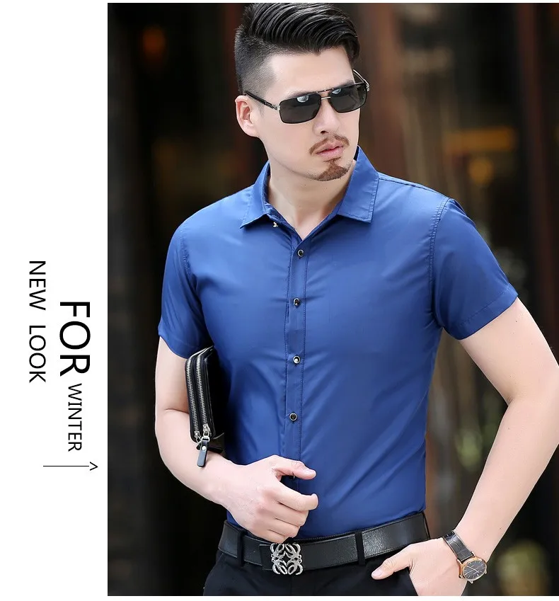 Высокое качество Новый дизайн мужской сплошной цвет с коротким рукавом мерсеризованный хлопок летнее платье рубашка
