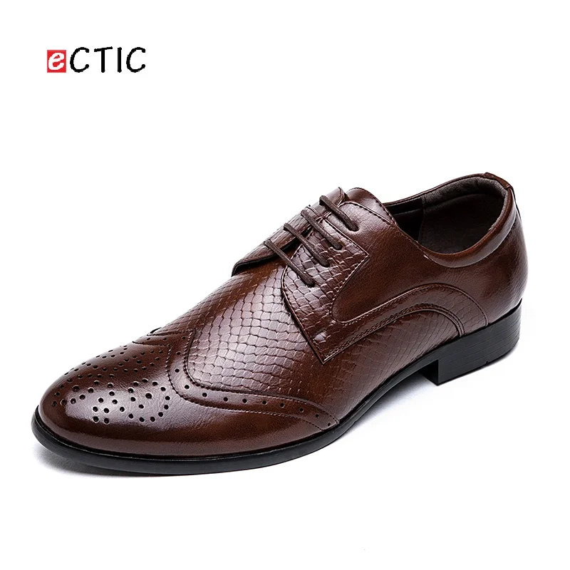 

ECTIC Big Size 39~47 Autumn Crocodile Brogue Men Wingtip Shoes Leather Man Formal Rubber Outsole Cowboy Vintage Retro Swag