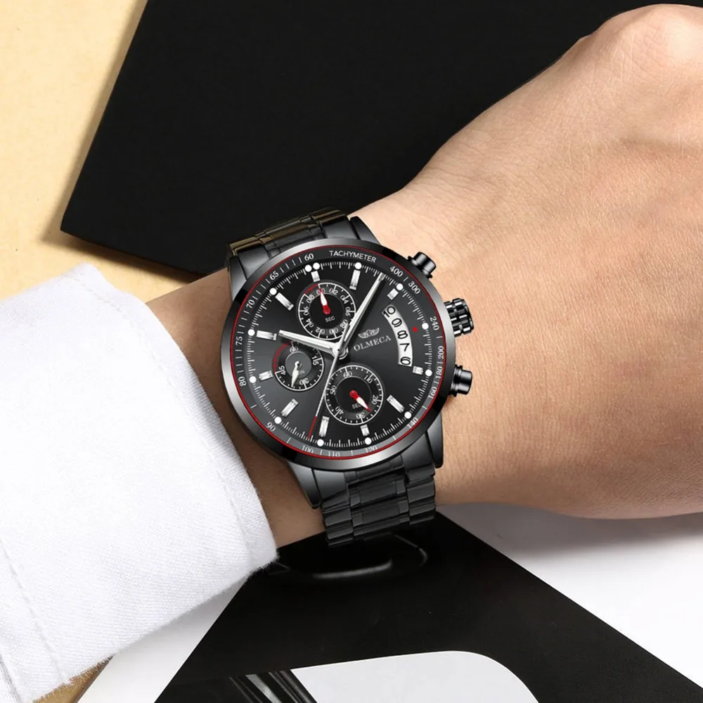 OLMECA Топ люксовый бренд часы для мужчин военный полный сталь Водонепроницаемый Zegarek хронограф кварцевые наручные часы черный Relogio Masculino