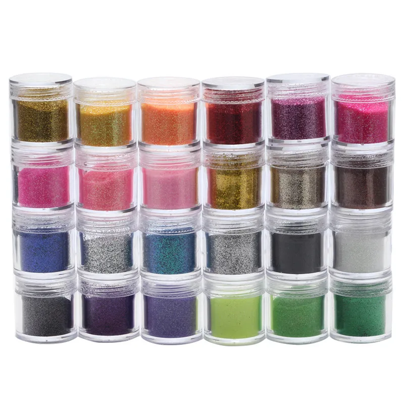 

Featured 24 colors Nail Glitter 10ml Hexagon Shape Nail Art Powder Glitters for Art Glitter Powder Dust Sheets Tips 1 Box