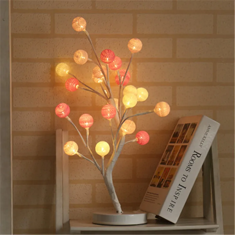 

Fashion Creative Home Decoration Cotton Thread Ball Tree Potted Decorative Lights Anniversary Gift