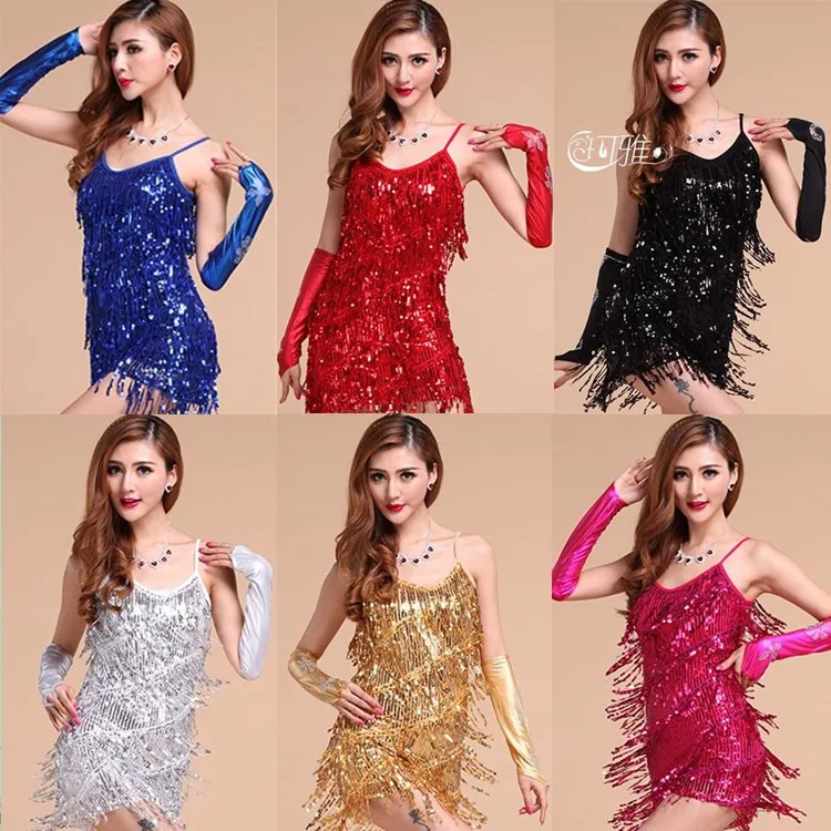 Buy Cheap Latin dance dress performance wear adult tassel sequins clothing customize women ballroom dance dress for latin dancing