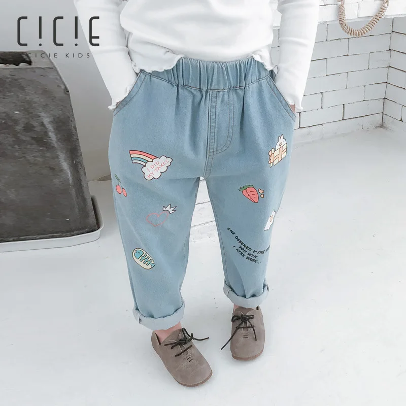 

2019 Spring NEW Cartoon Letter Print Baby Girl Jeans Kids Clothes Girls 3 To 8 Toddler Girl Pants Girls Pants Kids Pants
