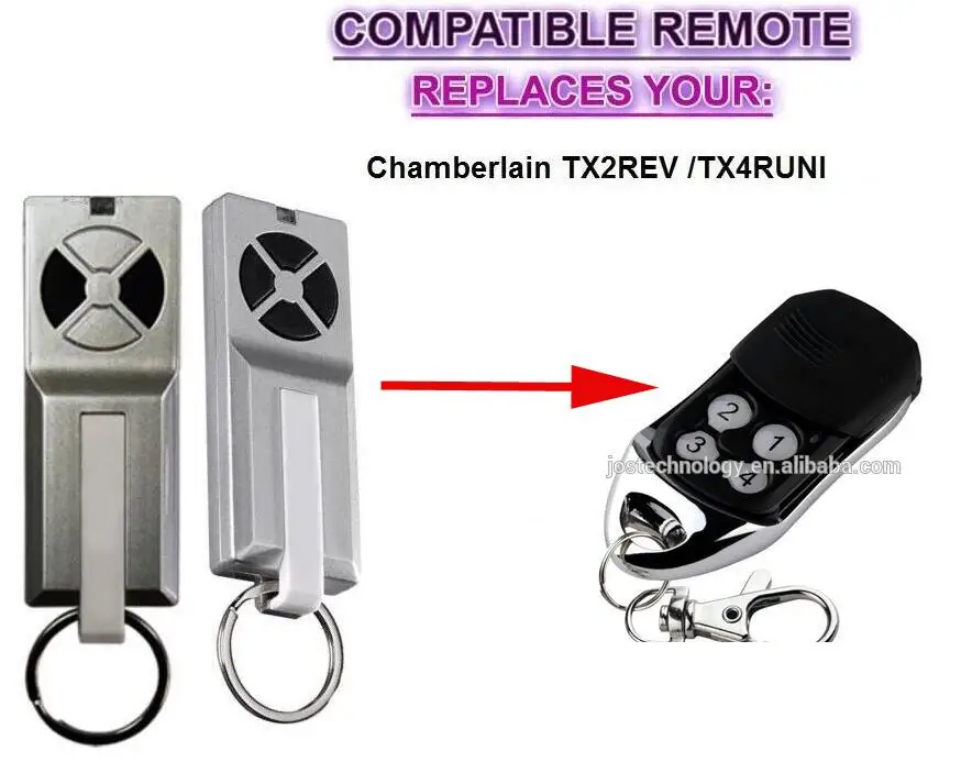 

Chamberlain TX2REV TX4RUNI compatible remote control replacement 433,92 Mhz remote control duplicator rolling code