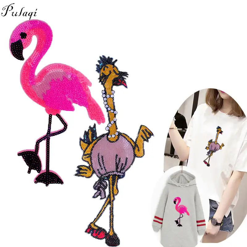 Pulaqi Cartoon Flamingo Screaming Chicken Sew On Patches Clothes