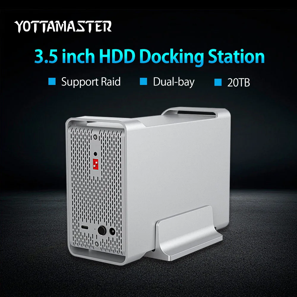 

Yottamaster High-end Dual-bay 3.5 inch HDD Docking Station Box USB3.0 Gen2 5Gbps External HDD Enclosure Case Support RAID 20TB