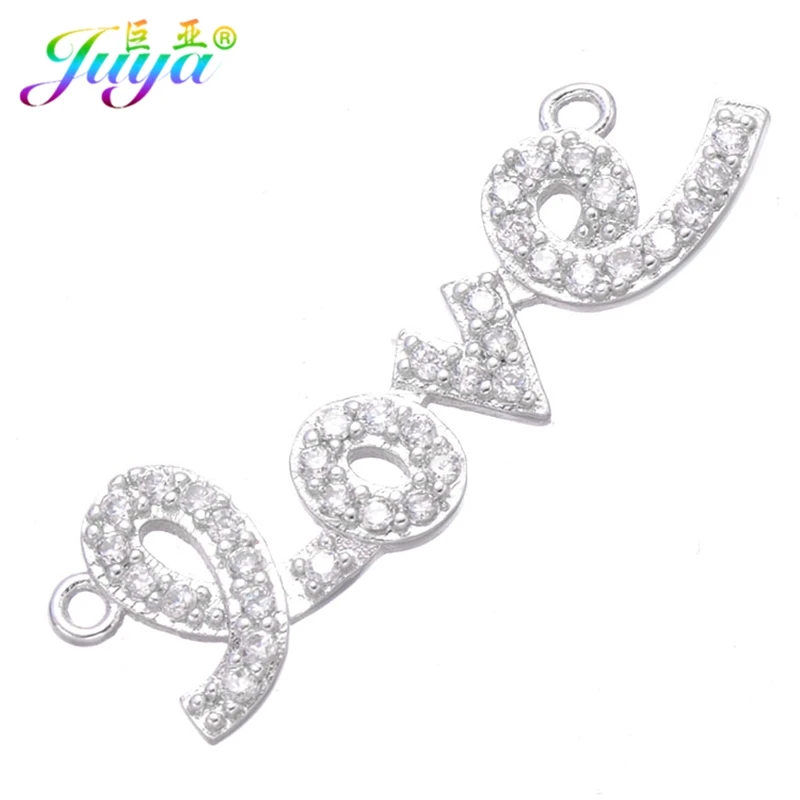 

Romantic Jewelry Findings Pave Zircon Gold/Silver/Rose Gold Lover Letter Connector Charms For Women Lover Connect Jewelry Making