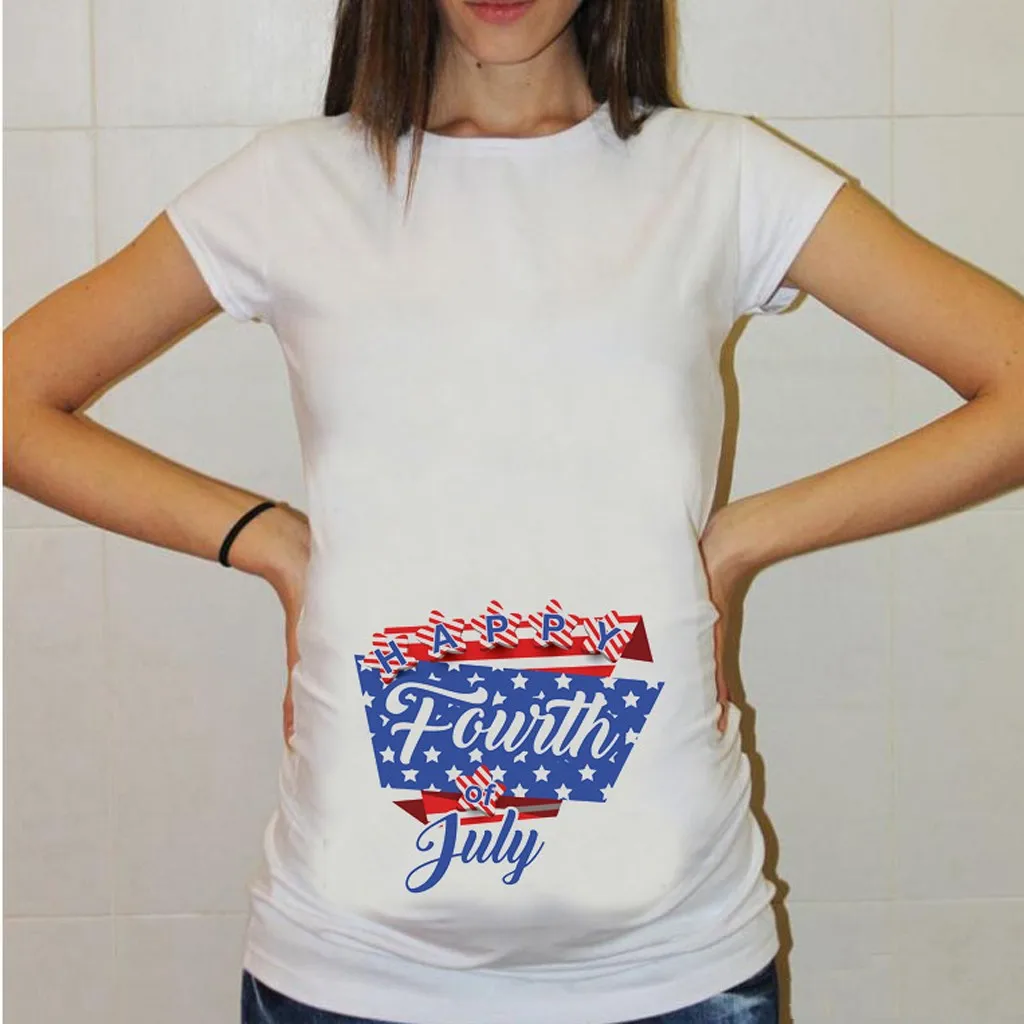 Fashion Leisure Pregnant Woman America Letter Print Short Sleeve Tops Breastfeeding Clothes Pregnancy Shirt Ropa Embarazada | Мать и