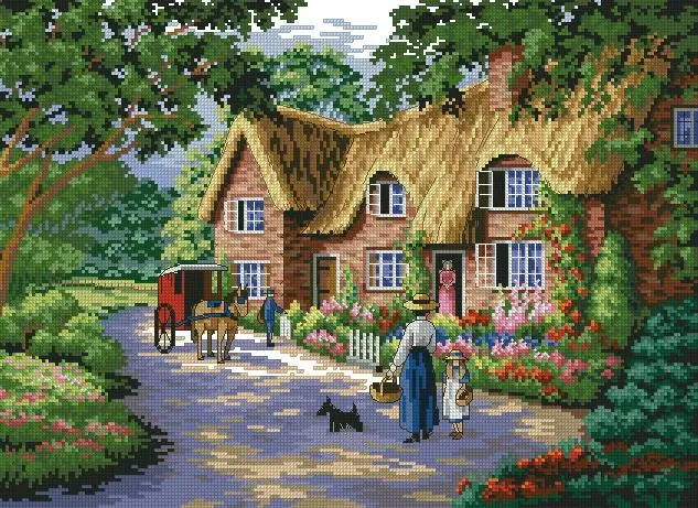 

Top Quality Cross Stitch Kit Country Life Villa House Home Leisure Life Carriage Coach