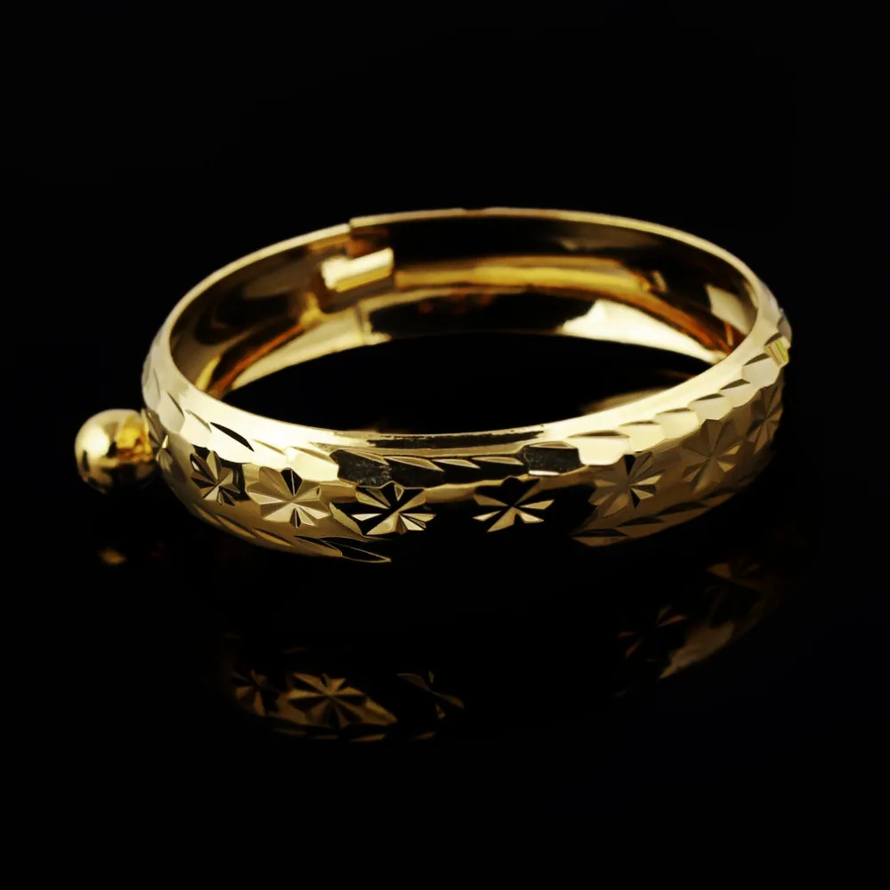 

2019 Wholesale Fine Jewelry Flower Width 10mm Dangle Bell Bangle Fashion Gold-Color Bracelets Girls Bracelet Free Shipping