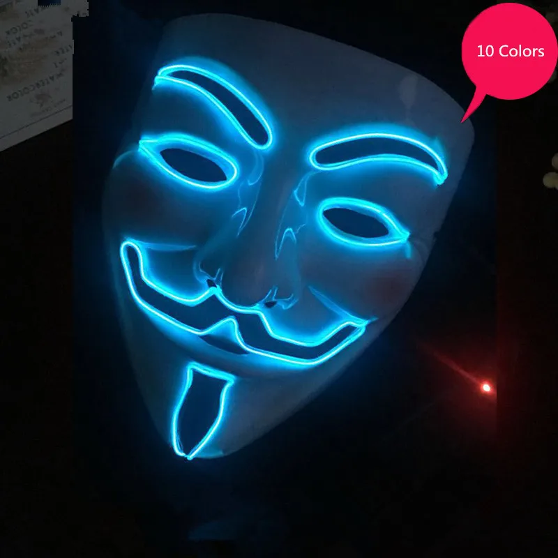 LED Party Masks V for Vendetta EL Mask Anonymous Guy Fawkes Fancy Adult Costume Accessory Party