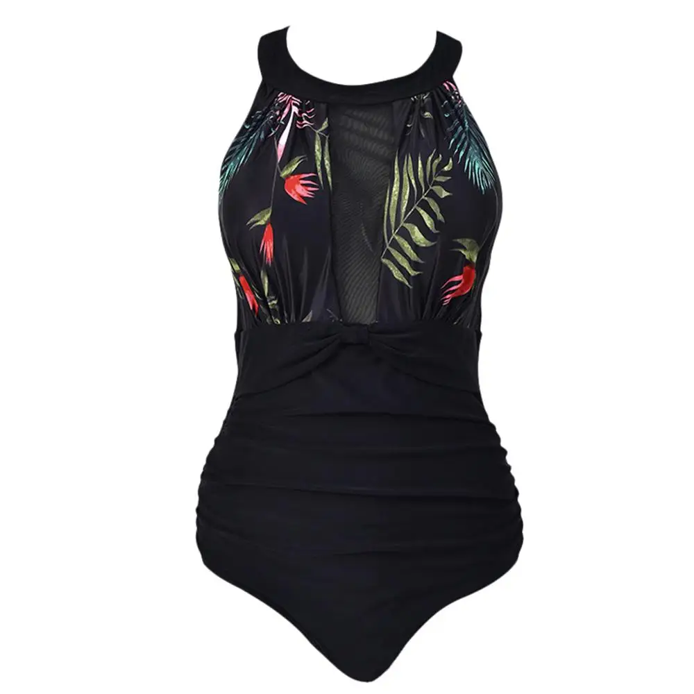 

Women's One Piece Floral Print Swimsuits Off Shoulder Halter Swimwear Asymmetric Cross Body Bathing Suit For Girls 2019 Summer