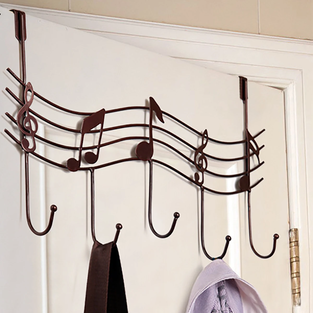 

Creative Music Notes Wall Hooks Kitchen Bathroom Organizer Hanger Hooks Mental Iron Hanging Rack With 5-Hook
