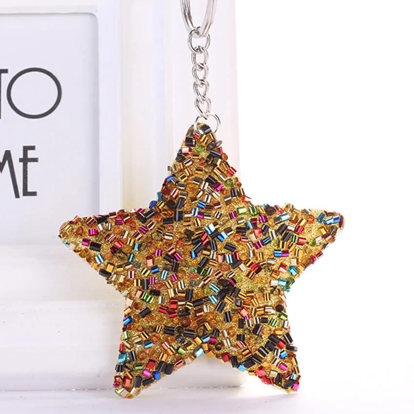 

Cute Star Key Chain Glitter Pompom Sequins Keychain Gifts for Women Car Bag Pendant Accessories Key Ring Llaveros Mujer
