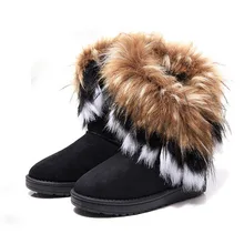 Обувь женская сапоги женские Дамы Зима Снег Обуви Женский Поддельные Пушистый Cotrast Цвет Плоским Пятки Женщин Плюс Размер Теплые Ботильоны Обувь Размер 5-9 ботинки женские