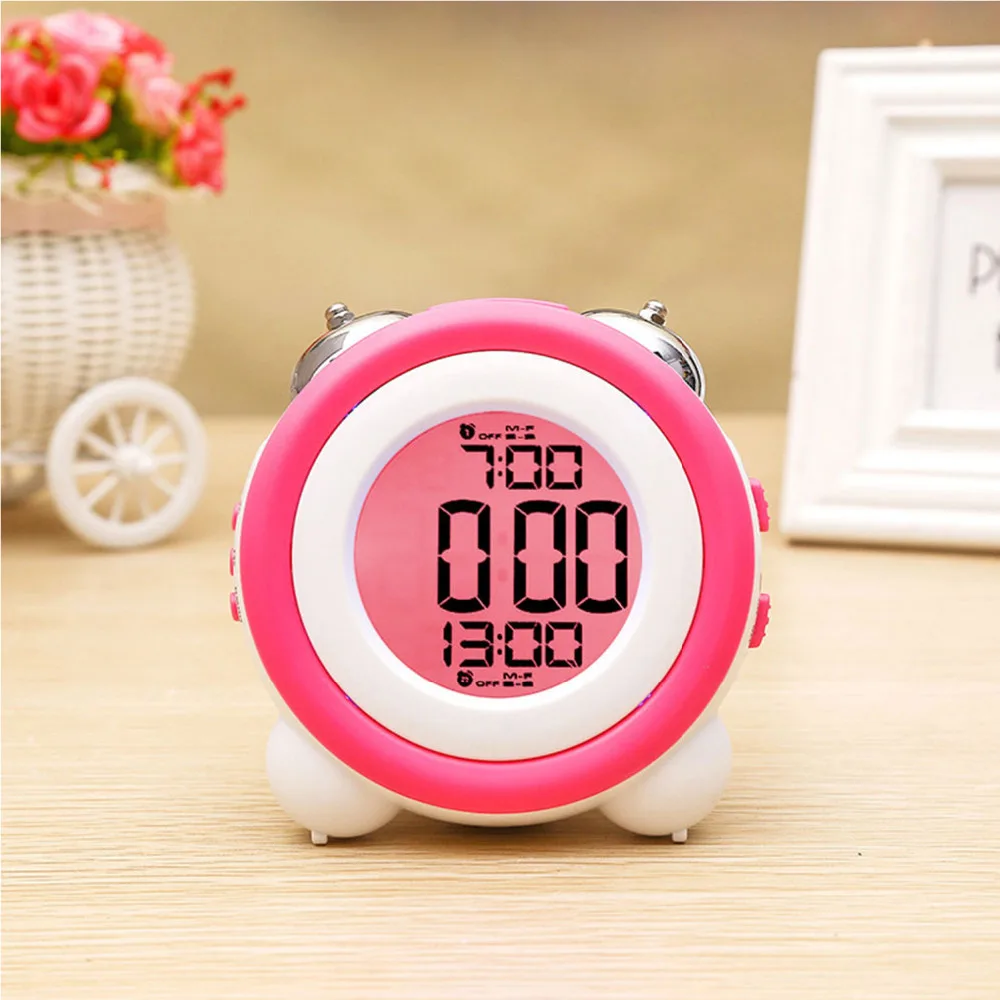 Round Digital Led Alarm Clock Double Bell Small Mute Table Clock Cute Clock for Kids Home Decor