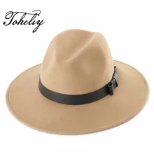 Осенний зимний модный шерстяной винтажный широкий короткий Пояс украшения Fedoras шапки для мужчин и женщин Bowler Floppy Feminino