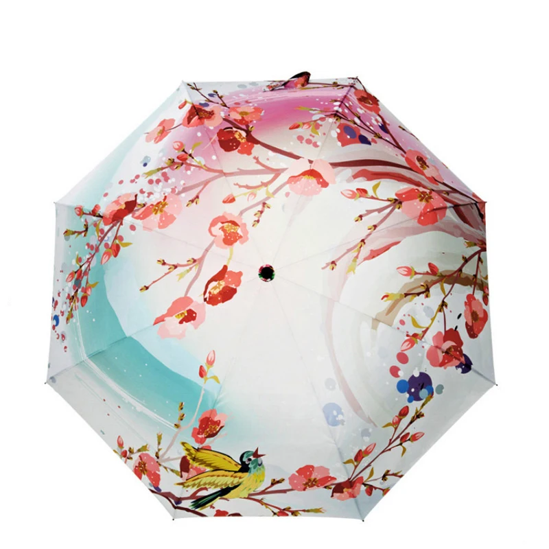 

Spring Peach Blossom Original Design Women's Oil Painting 3 Folding Umbrella