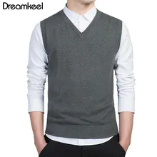 Пуловер свитер жилет брендовая одежда для мужчин осень v-образный вырез тонкий жилет Свитера без рукавов мужской теплый свитер хлопок Повседневный Y