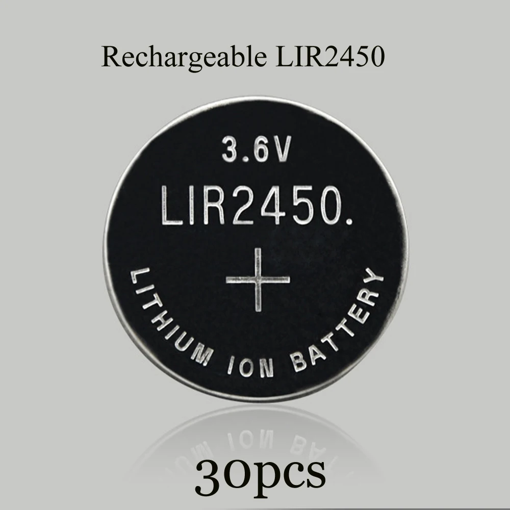 Soravess 30 шт 120 мА/ч, LIR2450 lithiium lir литий-ионный Перезаряжаемые Батарея 3,6 В литий-ионная кнопка плоский круглый аккумулятор замена для CR2450 CR 2450