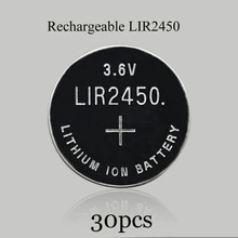 Soravess 30 шт 120 мА/ч, LIR2450 lithiium lir литий-ионный Перезаряжаемые Батарея 3,6 В литий-ионная кнопка плоский круглый аккумулятор замена для CR2450 CR 2450