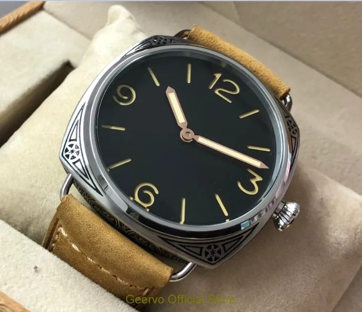 47 мм GEERVO Asian 6497 17 jewels механические наручные часы с подсветкой и декоративным узором, чехол, механические часы 211-8a