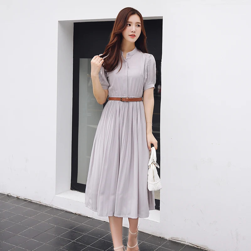 

Women Dress 2019 Summer New College Wind Slim Short Sleeve Chiffon Pleated Dresses Summer Clothes For Women Dress Plus Size
