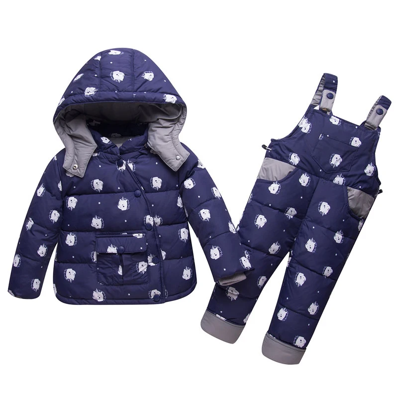 

HYLKIDHUOSE 2018 Winter Child Clothing Sets Baby Girl Boy Clothes Suits Down Coat Bib Pants Thicken Windproof Kid Clothes Suits